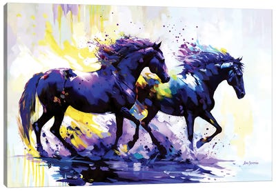 Horses On The Water Trail Canvas Art Print - Leon Devenice