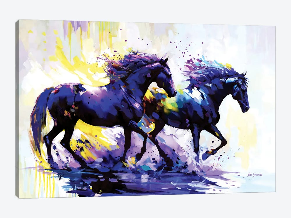 Horses On The Water Trail by Leon Devenice 1-piece Canvas Wall Art