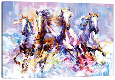 Horses On Waves Of Fantasy Canvas Art Print - Leon Devenice
