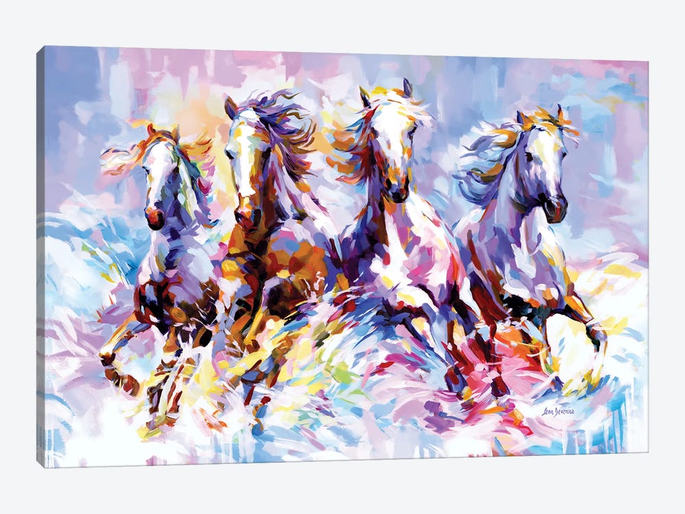 Horses On Waves Of Fantasy by Leon Devenice 1-piece Canvas Print