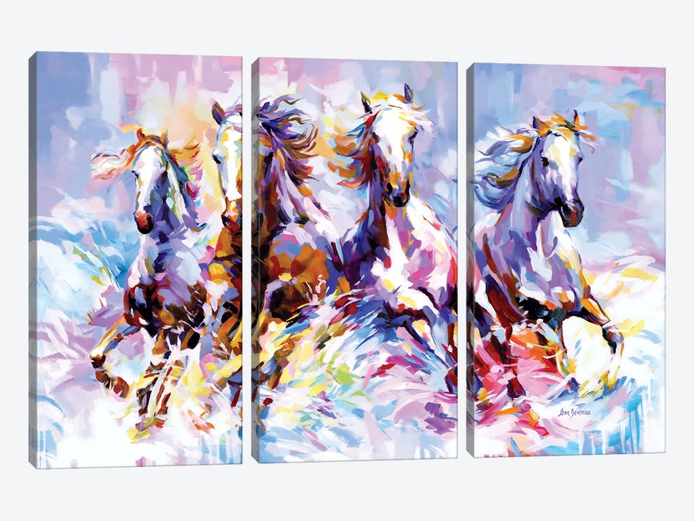 Horses On Waves Of Fantasy by Leon Devenice 3-piece Art Print
