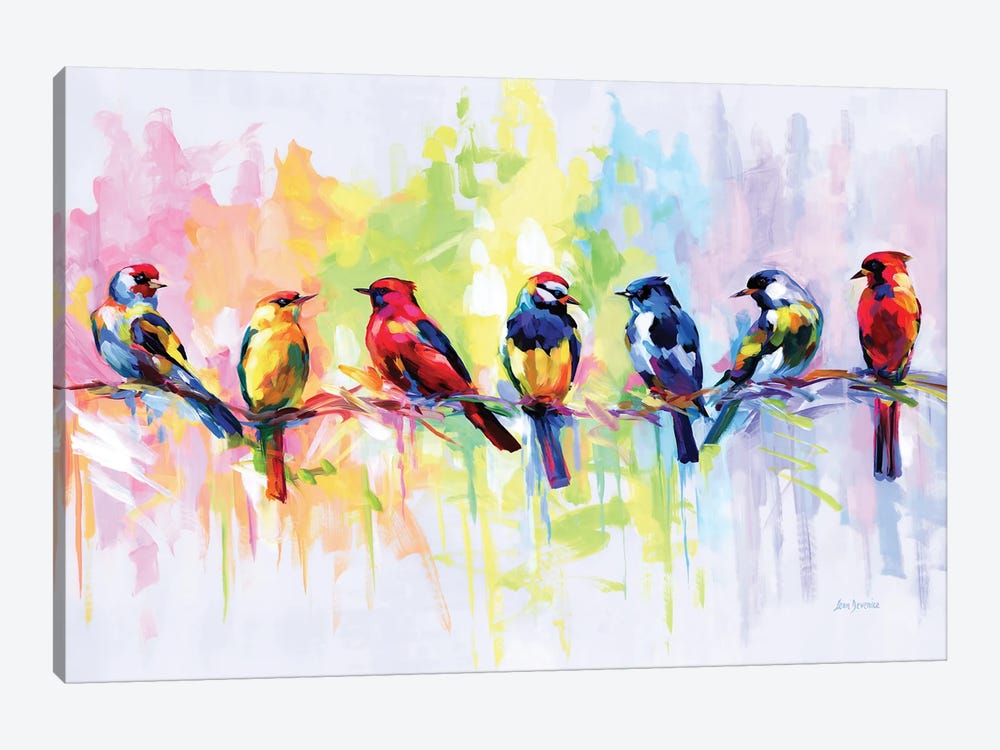 Seven Colorful Birds by Leon Devenice 1-piece Canvas Wall Art