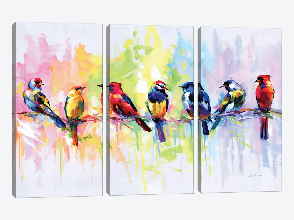 Seven Colorful Birds by Leon Devenice 3-piece Canvas Art