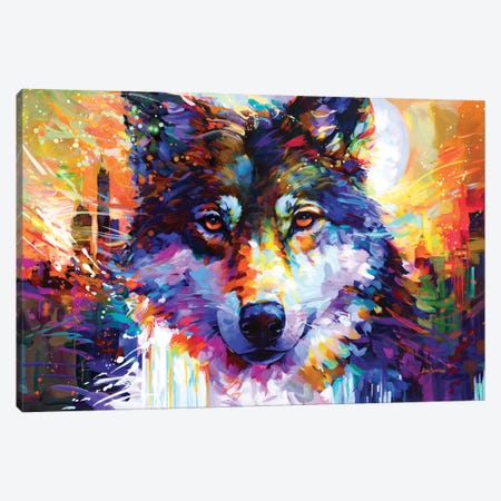 Wolf's Journey Leads To The City Canvas Print #DVI453} by Leon Devenice Canvas Art