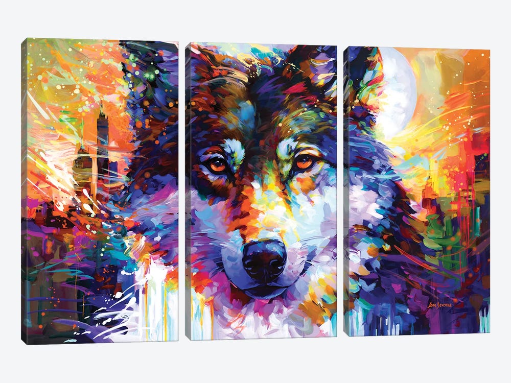 Wolf's Journey Leads To The City by Leon Devenice 3-piece Canvas Art