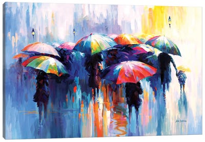 Memories Beneath The Rain's Kiss Canvas Art Print - Umbrella Art