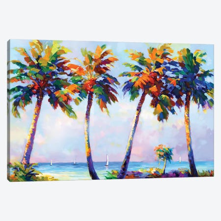 Palm Trees In The Sun's Warmth Canvas Print #DVI457} by Leon Devenice Canvas Art Print