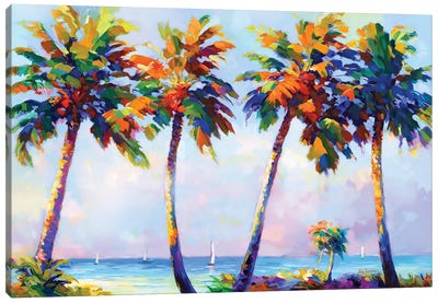 Palm Trees In The Sun's Warmth Canvas Art Print - Leon Devenice