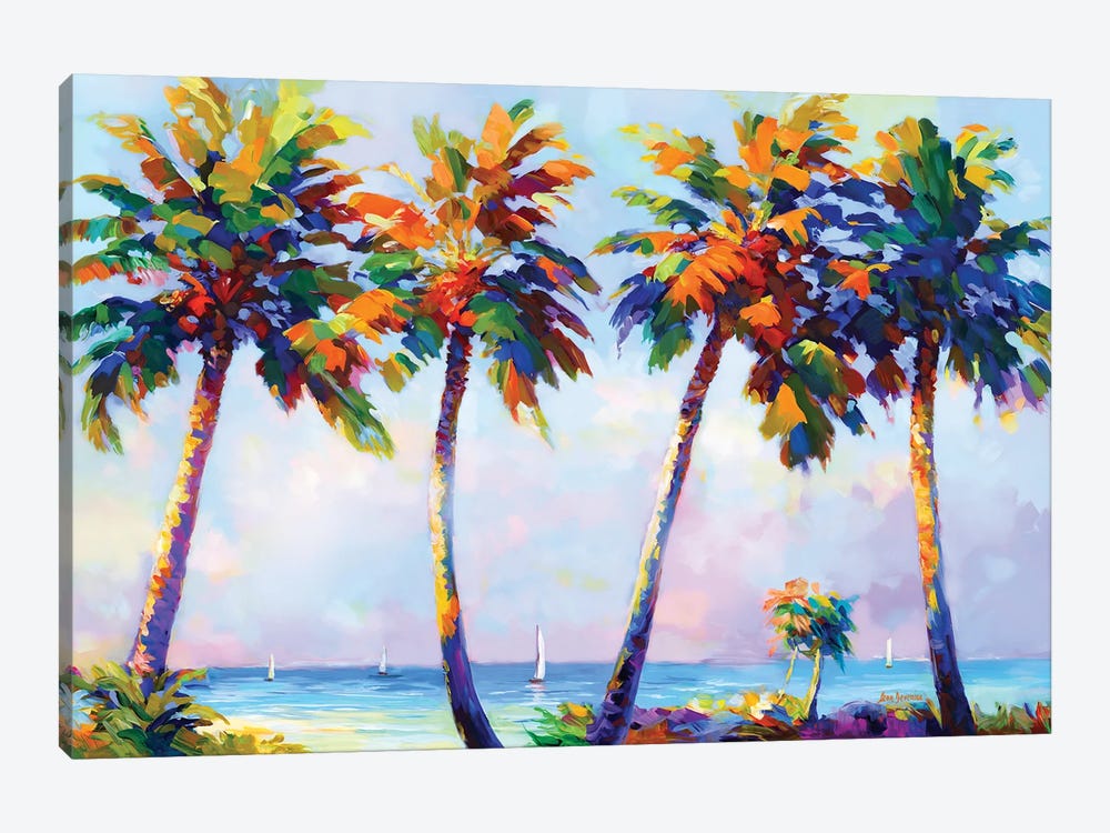 Palm Trees In The Sun's Warmth by Leon Devenice 1-piece Canvas Artwork