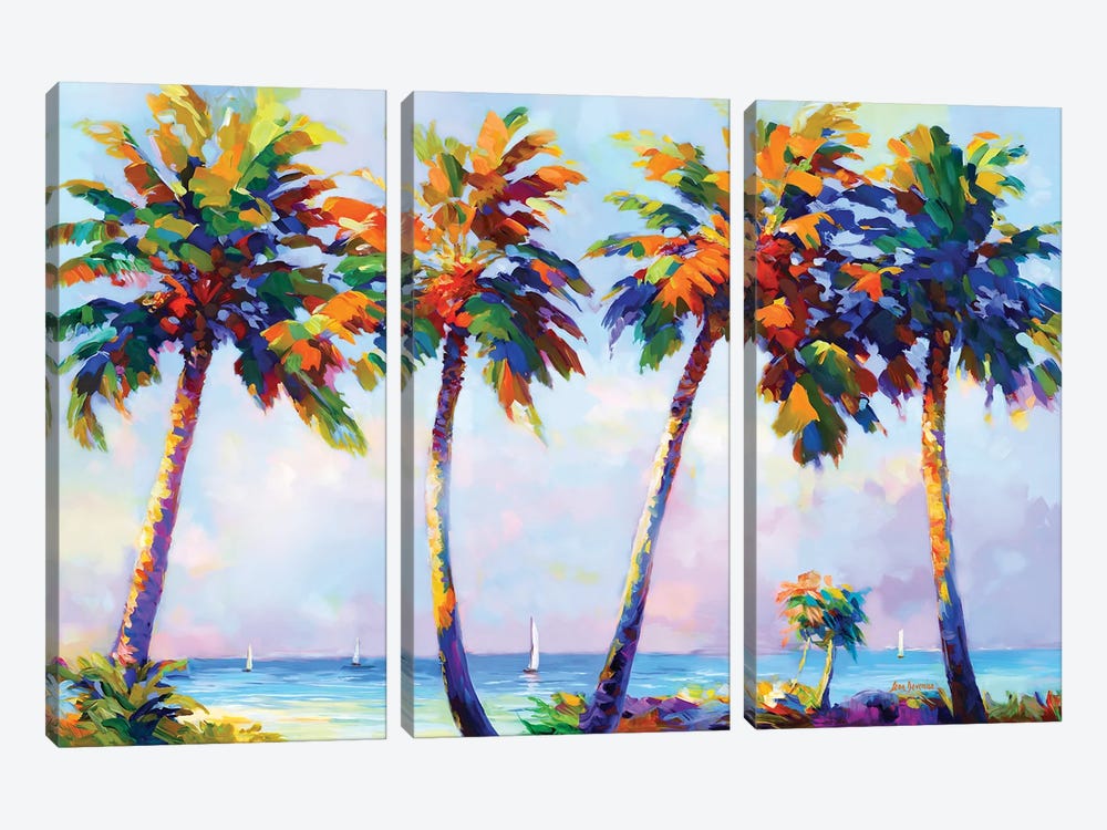 Palm Trees In The Sun's Warmth by Leon Devenice 3-piece Canvas Wall Art