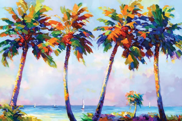 Fine Art Print: Palm Trees In The Sun's Warmth by Leon Devenice
