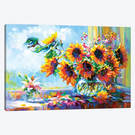 Sunflowers Morning Glory Canvas Print #DVI462} by Leon Devenice Art Print