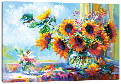 Sunflowers Morning Glory Canvas Art Print - Botanical Still Life