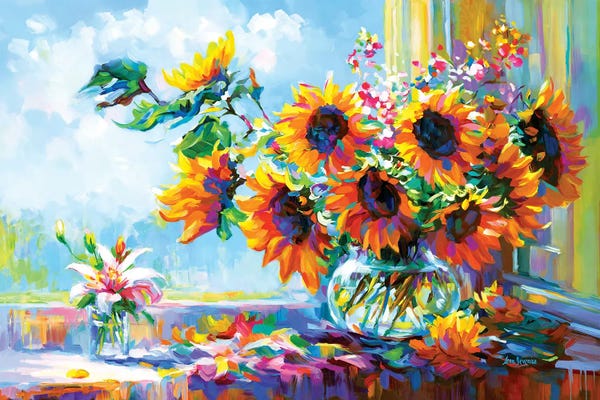 Leon Devenice: Sunflowers Morning Glory by Leon Devenice