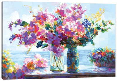 Blossoms Amidst The Ocean Breeze Canvas Art Print - Still Life