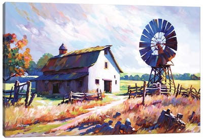Countryside Serenity Canvas Art Print - Watermill & Windmill Art
