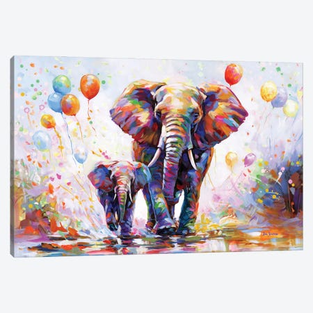 Elephants Colorful Celebration Canvas Print #DVI470} by Leon Devenice Canvas Art