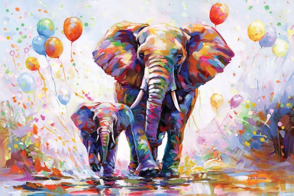 Leon Devenice: Elephants Colorful Celebration by Leon Devenice
