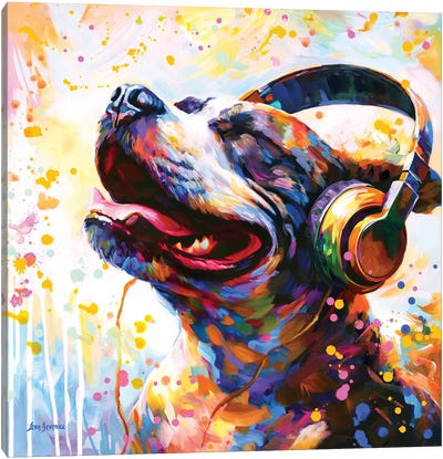 Happy Beats Canvas Art Print - Pit Bull Art