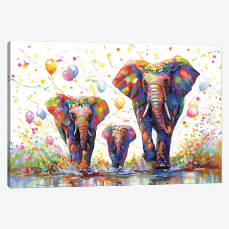 Elephants Colorful Celebration II Canvas Print #DVI475} by Leon Devenice Art Print