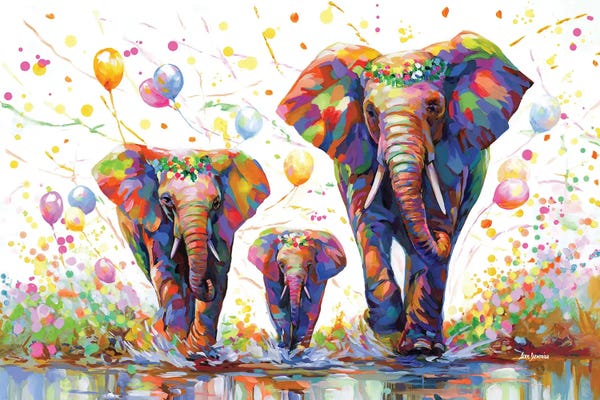 Leon Devenice: Elephants Colorful Celebration II by Leon Devenice