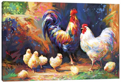 Happy Farmyard Family Canvas Art Print - Leon Devenice