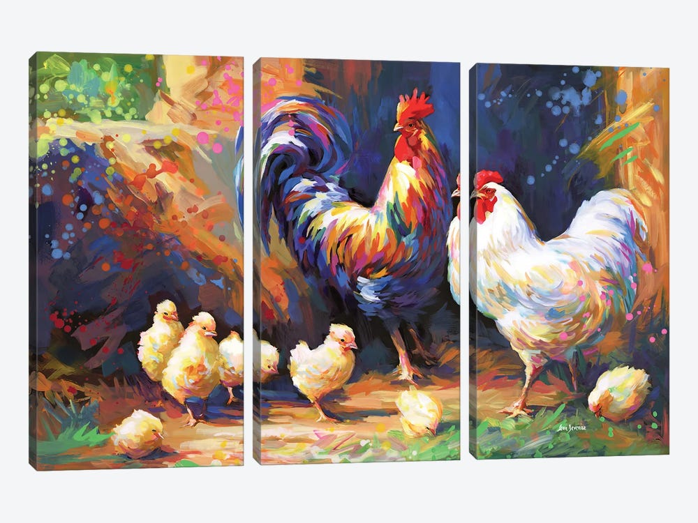 Happy Farmyard Family by Leon Devenice 3-piece Canvas Art Print
