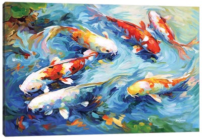 Koi Peaceful Glide Canvas Art Print - Pond Art