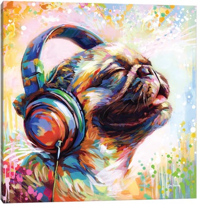 Pug's Beat Bliss Canvas Art Print - Leon Devenice
