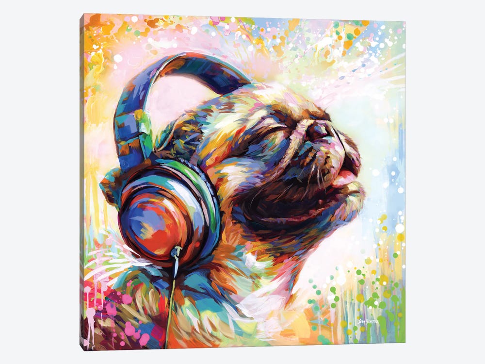 Pug's Beat Bliss by Leon Devenice 1-piece Canvas Art