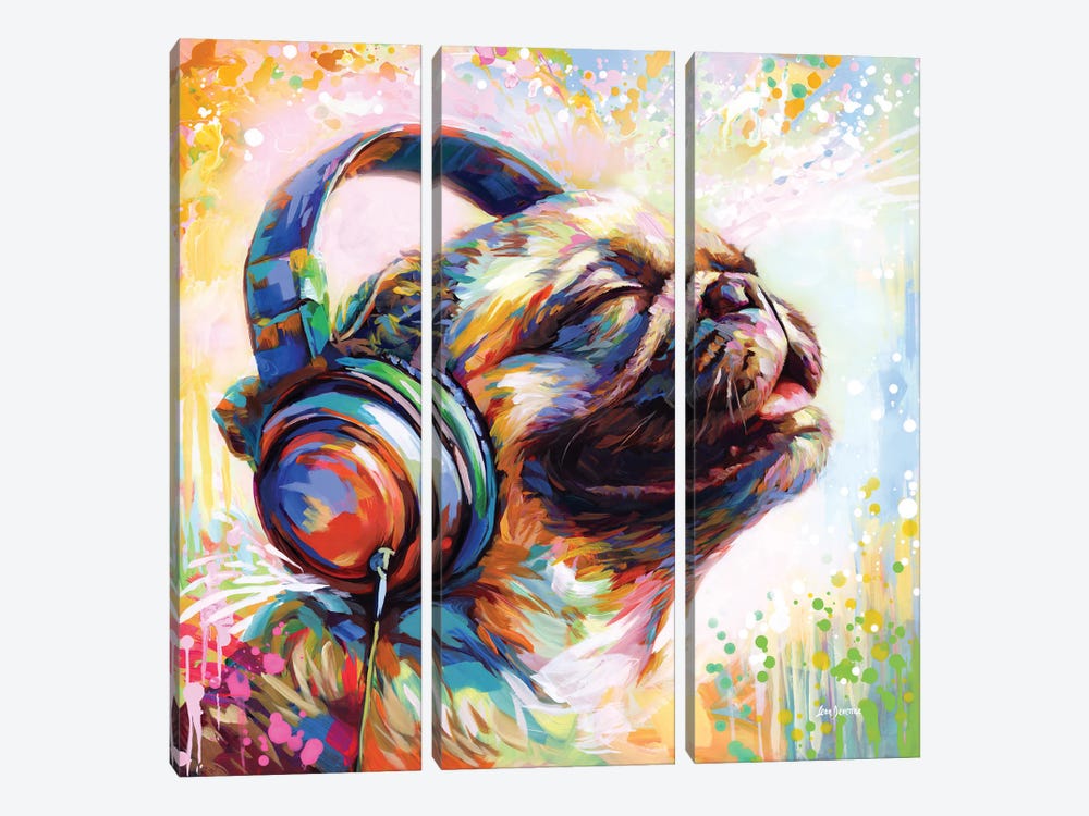 Pug's Beat Bliss by Leon Devenice 3-piece Canvas Artwork