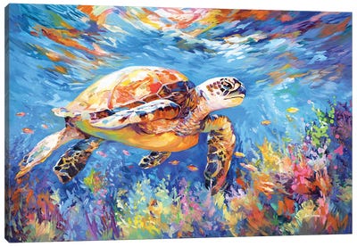 Sea Turtle's Adventure Canvas Art Print - Turtle Art