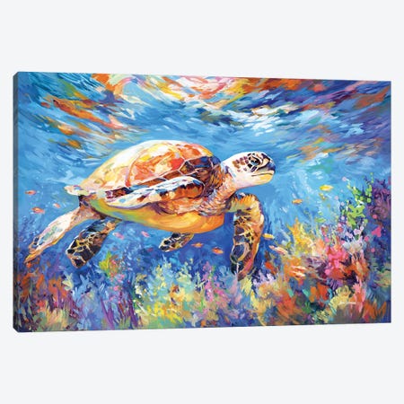Sea Turtle's Adventure Canvas Print #DVI480} by Leon Devenice Canvas Art Print
