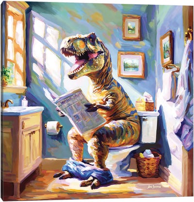 Dino's Daily Dose Of Humor Canvas Art Print - Prehistoric Animal Art