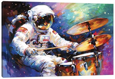 The Cosmic Drummer Canvas Art Print - Musical Instrument Art