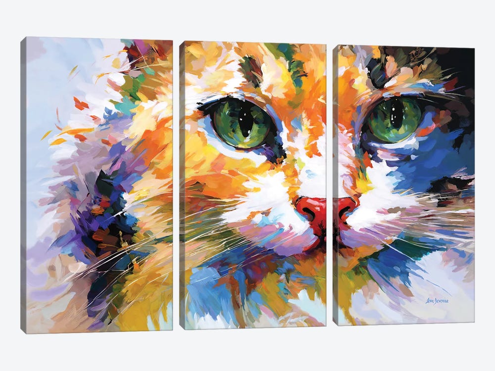 Colorful Cat by Leon Devenice 3-piece Canvas Art Print