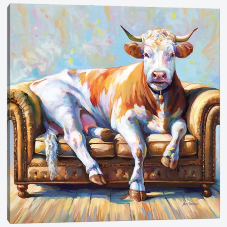 Cow's Day Off Canvas Print #DVI488} by Leon Devenice Canvas Art Print