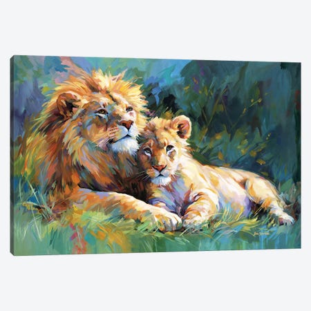 The Lion's Embrace Canvas Print #DVI490} by Leon Devenice Canvas Artwork