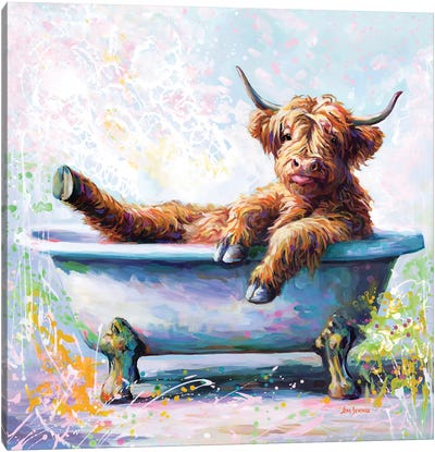 Splish Splash Baby Highland Cow Canvas Art Print - Leon Devenice