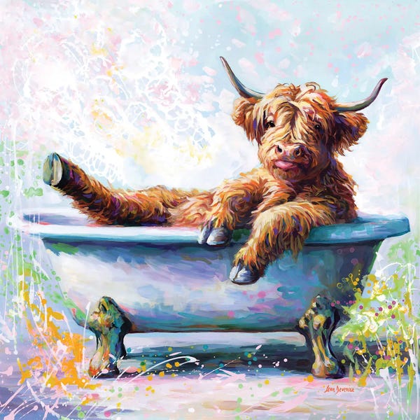 Leon Devenice: Splish Splash Baby Highland Cow by Leon Devenice