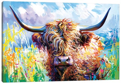Colorful Highland Cow Canvas Art Print - Cow Art