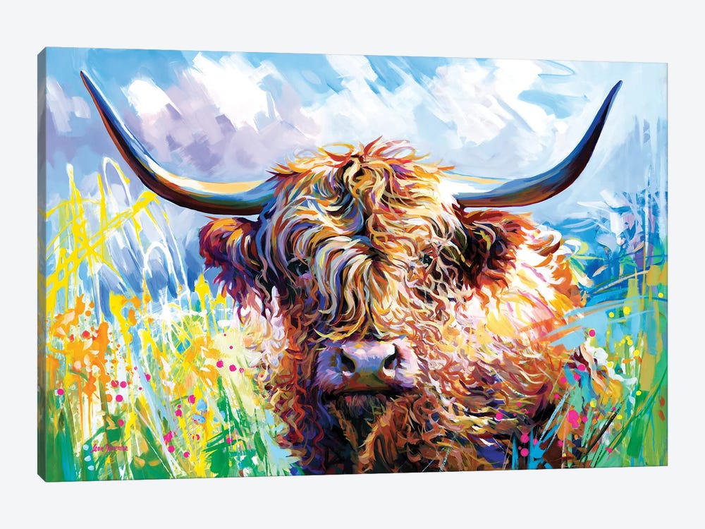 Colorful Highland Cow by Leon Devenice 1-piece Canvas Art