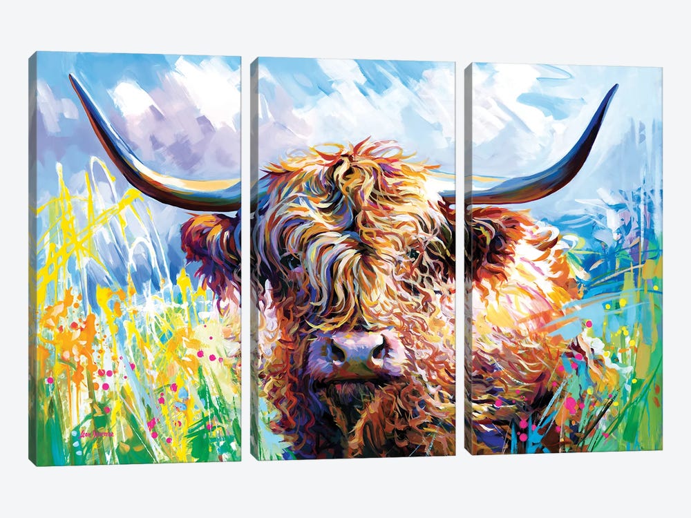 Colorful Highland Cow by Leon Devenice 3-piece Canvas Artwork
