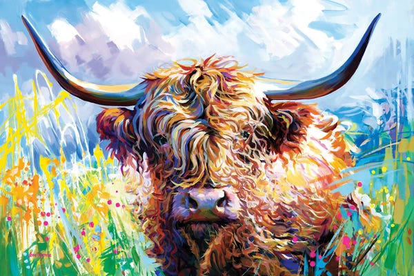 Leon Devenice: Colorful Highland Cow by Leon Devenice