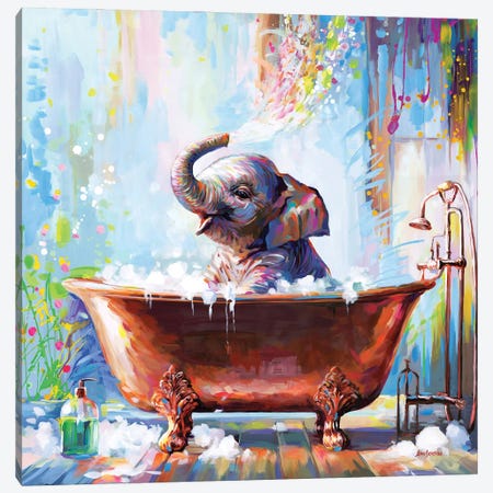 Baby Elephant In Bathtub Canvas Print #DVI496} by Leon Devenice Canvas Art Print