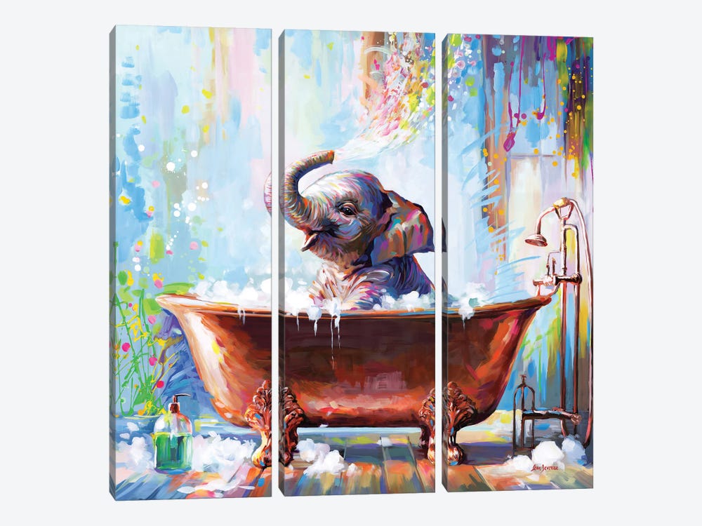 Baby Elephant In Bathtub by Leon Devenice 3-piece Canvas Print