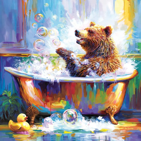 Bears: Happy Bear In Bathtub by Leon Devenice