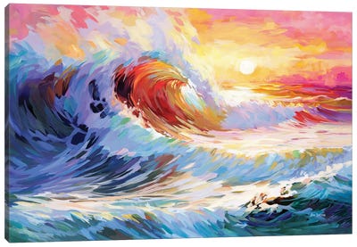 Colorful Ocean Waves In California Canvas Art Print - Leon Devenice