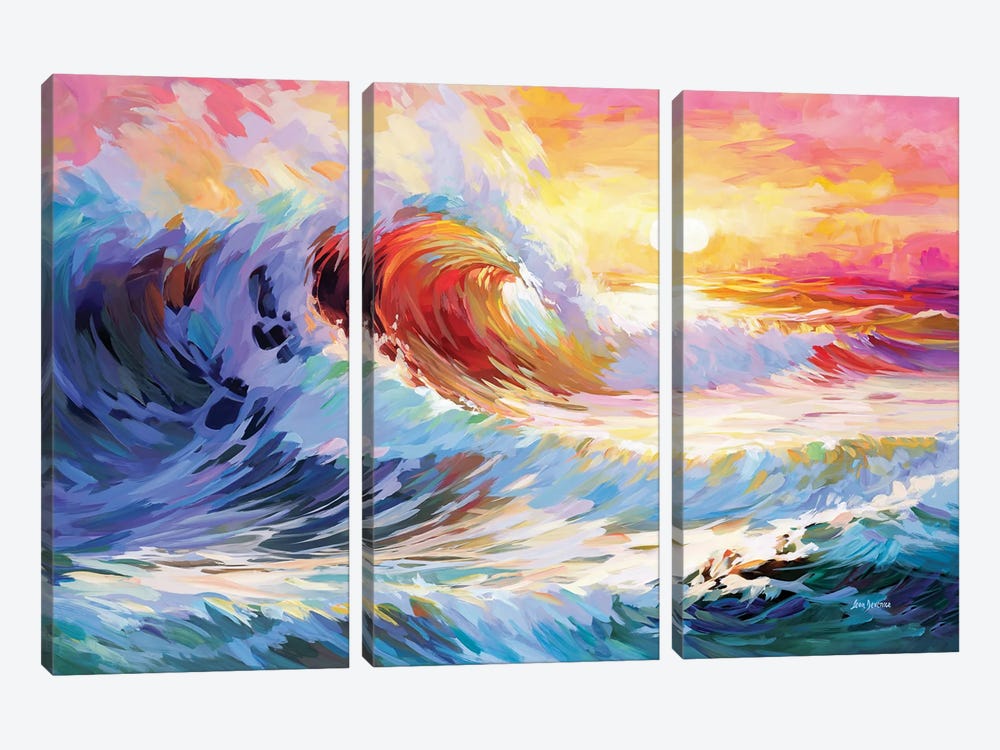 Colorful Ocean Waves In California by Leon Devenice 3-piece Canvas Art Print
