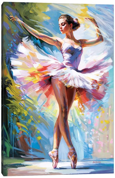 Ballerina's Embrace In Motion Canvas Art Print - Leon Devenice